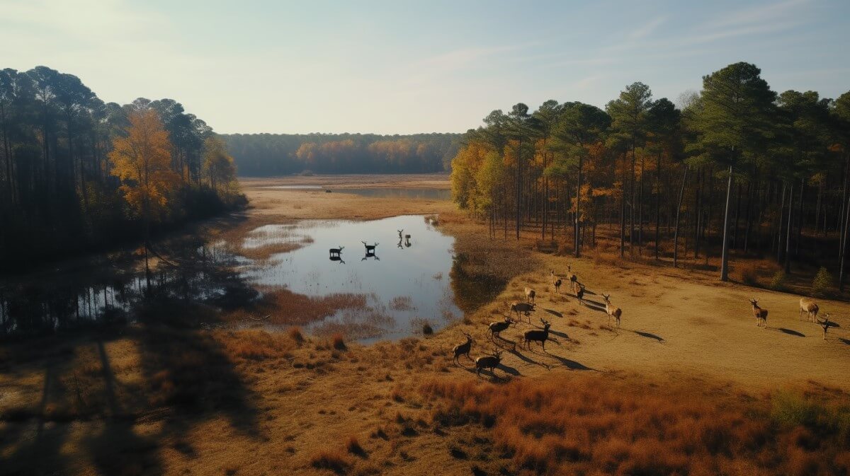 Animals in the forest drone aerial view